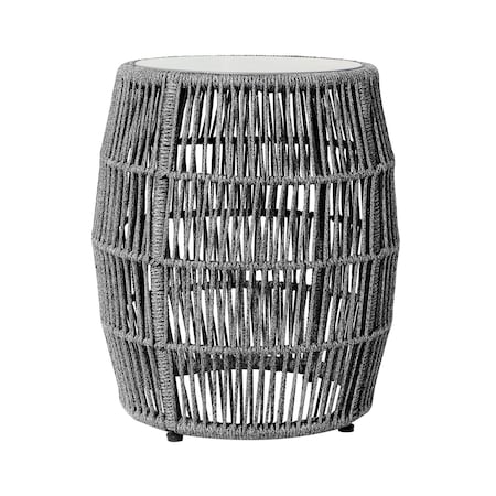 Armen Living Emory Indoor Outdoor Garden Stool End Table in Gray Rope and Gray Stone 840254335998